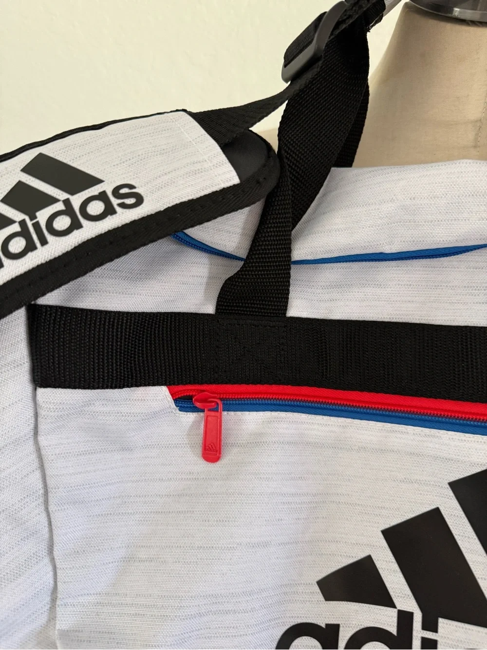 adidas Men's White, Black & Blue Duffel with Red Accent